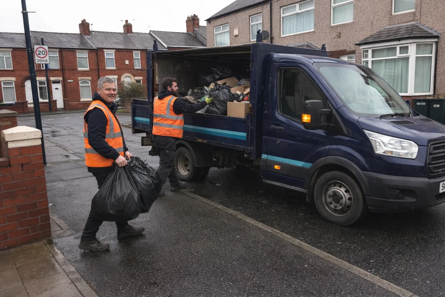 Rubbish removal crew at work in Blackpool